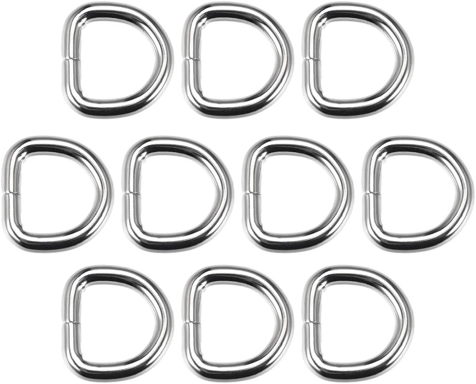 LinkMejor 10pcs Metal D Ring 0.63"(16mm) D-Rings Buckle for Hardware Bags Belts Craft DIY Accessories Silver Tone