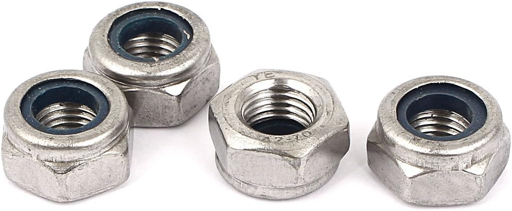 Hex Lock Nuts - M10 x 1.25mm Stainless Steel Nylon Insert Self-Locking Nuts for Fasteners, 4Pcs Silver Tone