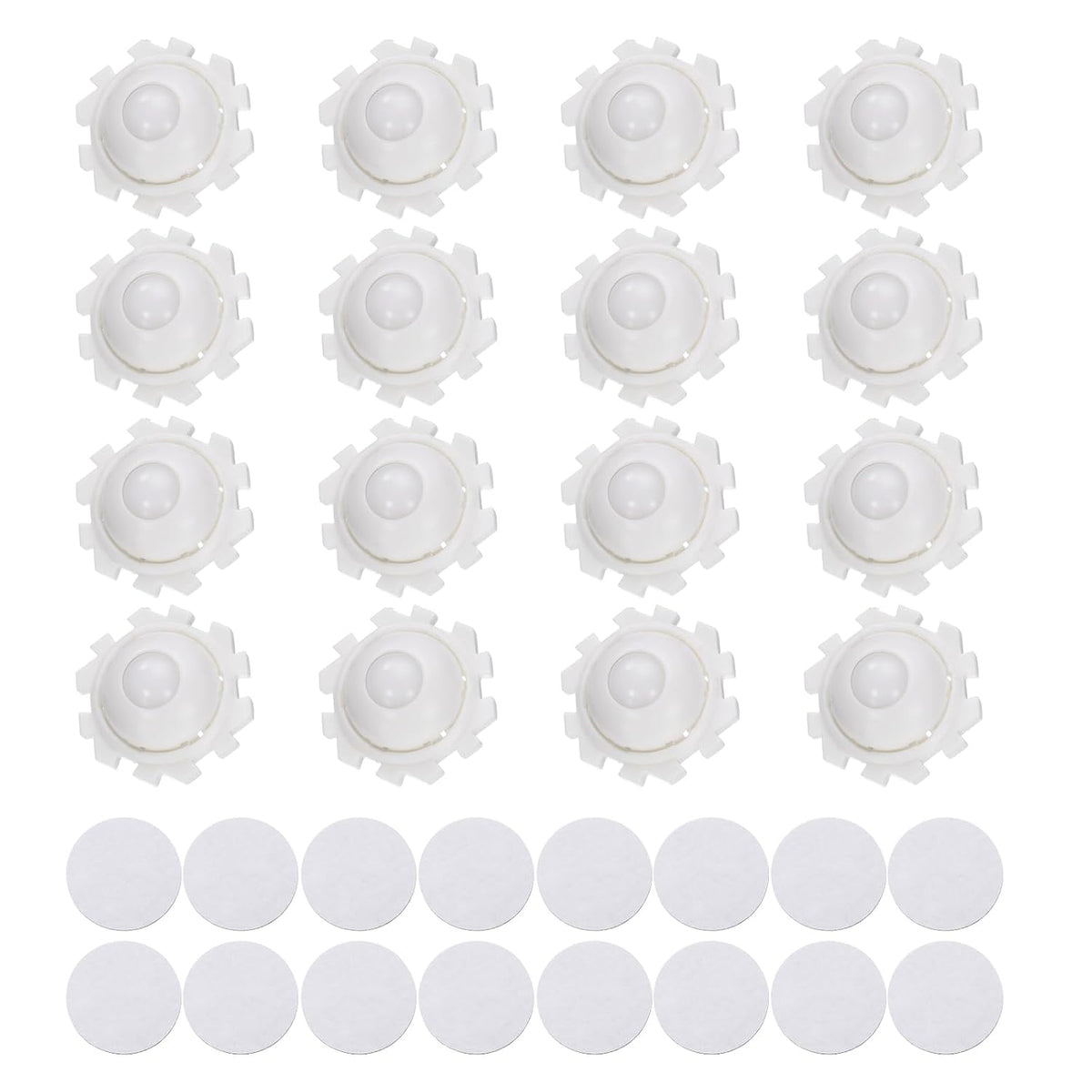16 Pcs Self Adhesive Mini Caster Wheels 1 Inch, 360° Swivel Wheels Universal Sticky Low Profile Roller, 1 Nylon Rolling Ball for Furniture Storage Bins Small Appliances, White