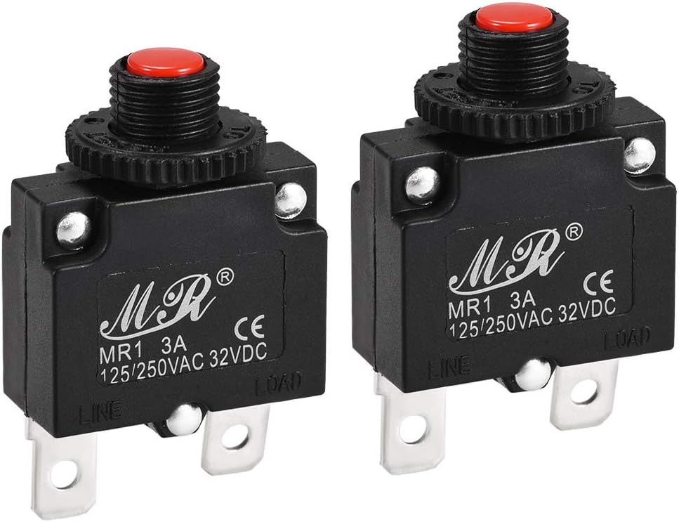Disyuntores térmicos LinkMejor de 6A, 125/250V AC; interruptor de botón manual con protección contra sobrecarga. 2 unidades.