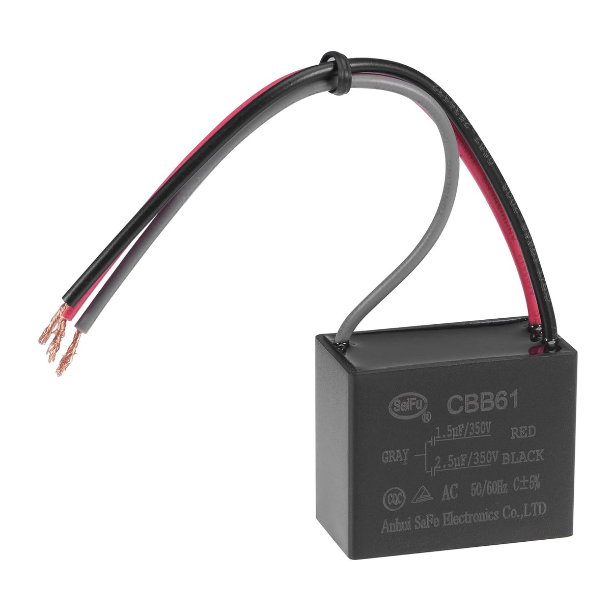 Ceiling Fan Capacitor CBB61 1.5/2.5uF 350V AC 3 Wires Metallized Polypropylene Film Capacitor 38x31x21mm for Electric Fan Pump Motor Generator