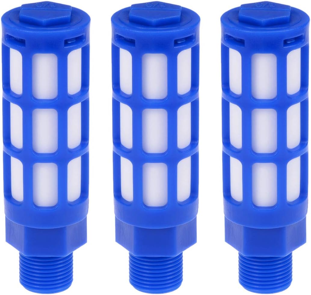 Plastic Pneumatic Muffler Exhaust Air Line Silencer 3/8 PT Blue, 3pcs