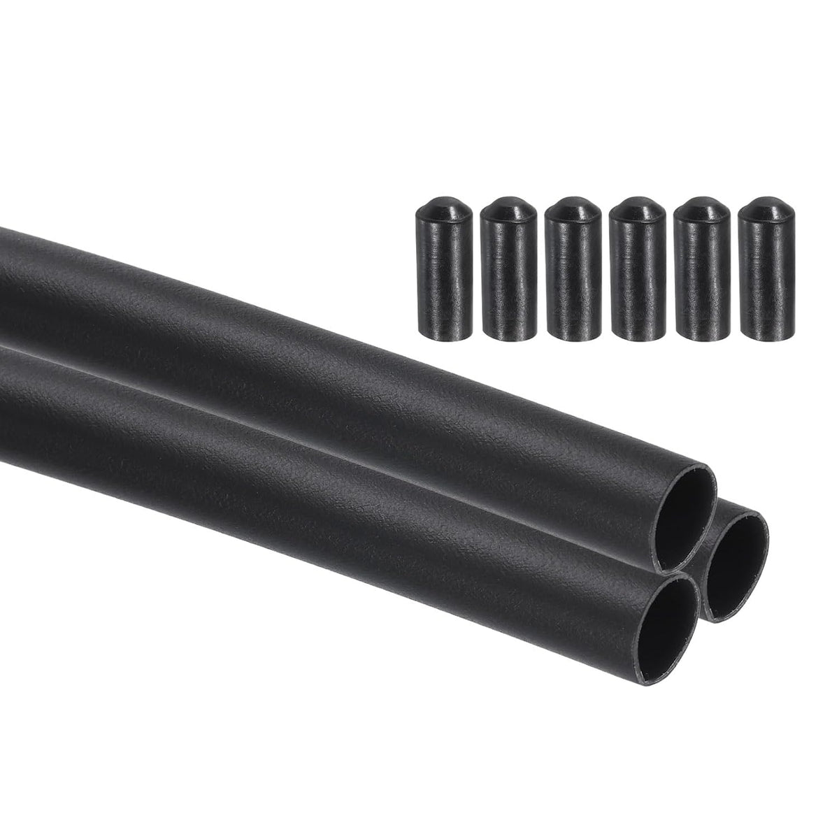 3Pcs 3.28 ft 4:1 Ratio Heat Shrink Tubing, 0.24" ID Wire Heat Shrink Tube with End Cap, Waterproof Tubing Adhesive Shrinkable Wire Wrap Tube for Cable Sealing, Black
