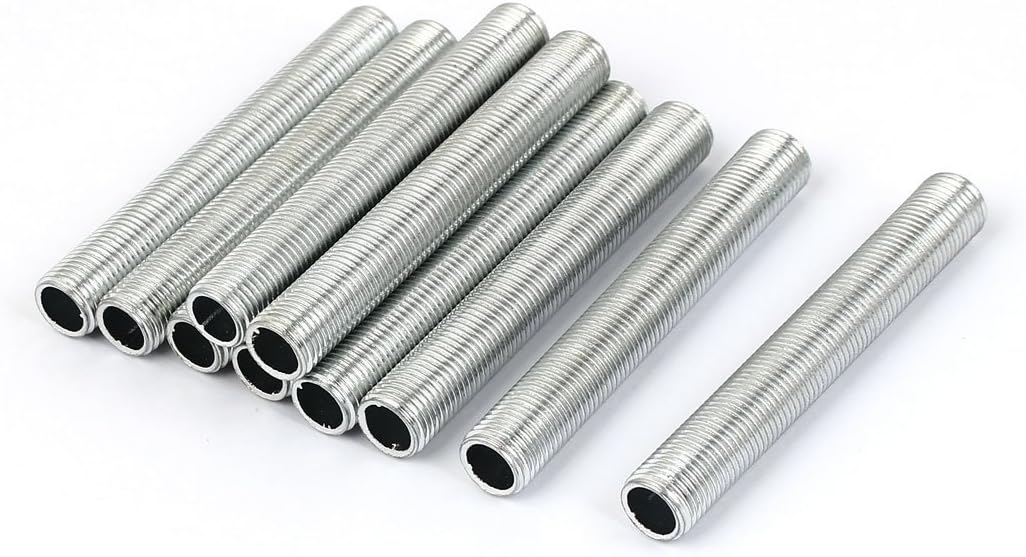 Lamp Pipe Nipple, M10 Thread 70mm Length Hollow Lamps Repair Part Hardware for Lamp Lights, Zinc Alloy Silver Tone, Pack of 10