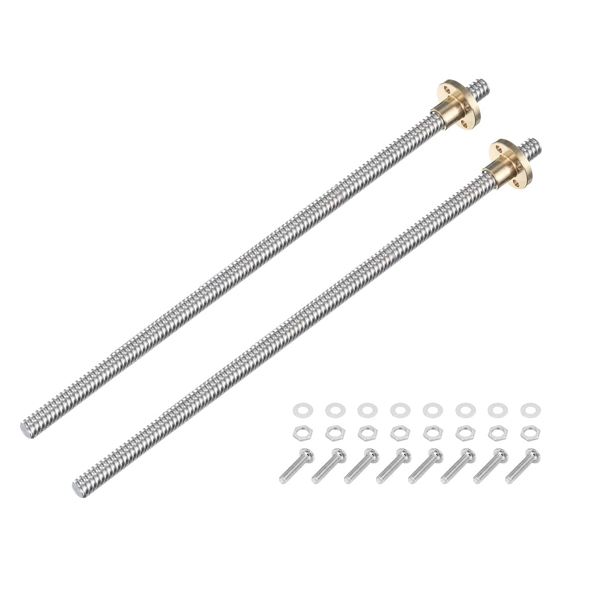 2 Pcs 250mm / 10 Inch Tr8x8 Stainless Steel Lead Screw with T8 Brass Nut - [ Acme Thread, 2mm Pitch, 8mm Lead ] for 3D Printer Z Axis, CNC Machine