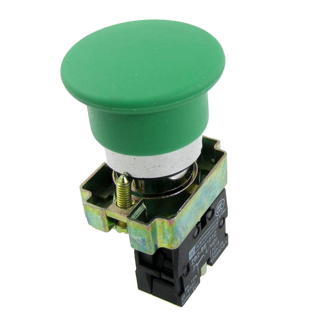 a12010600ux0254 Sign Momentary Mushroom Push Button Switch 1 NO Normally Open ZB2-BE101C, Green