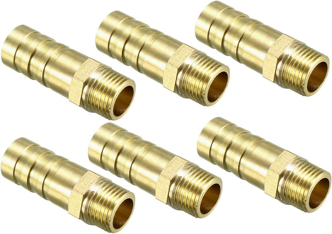 Brass Barb Hose Fitting Connector Adapter 10mm Barbed x G1/8 Male Pipe 6pcs Yellow