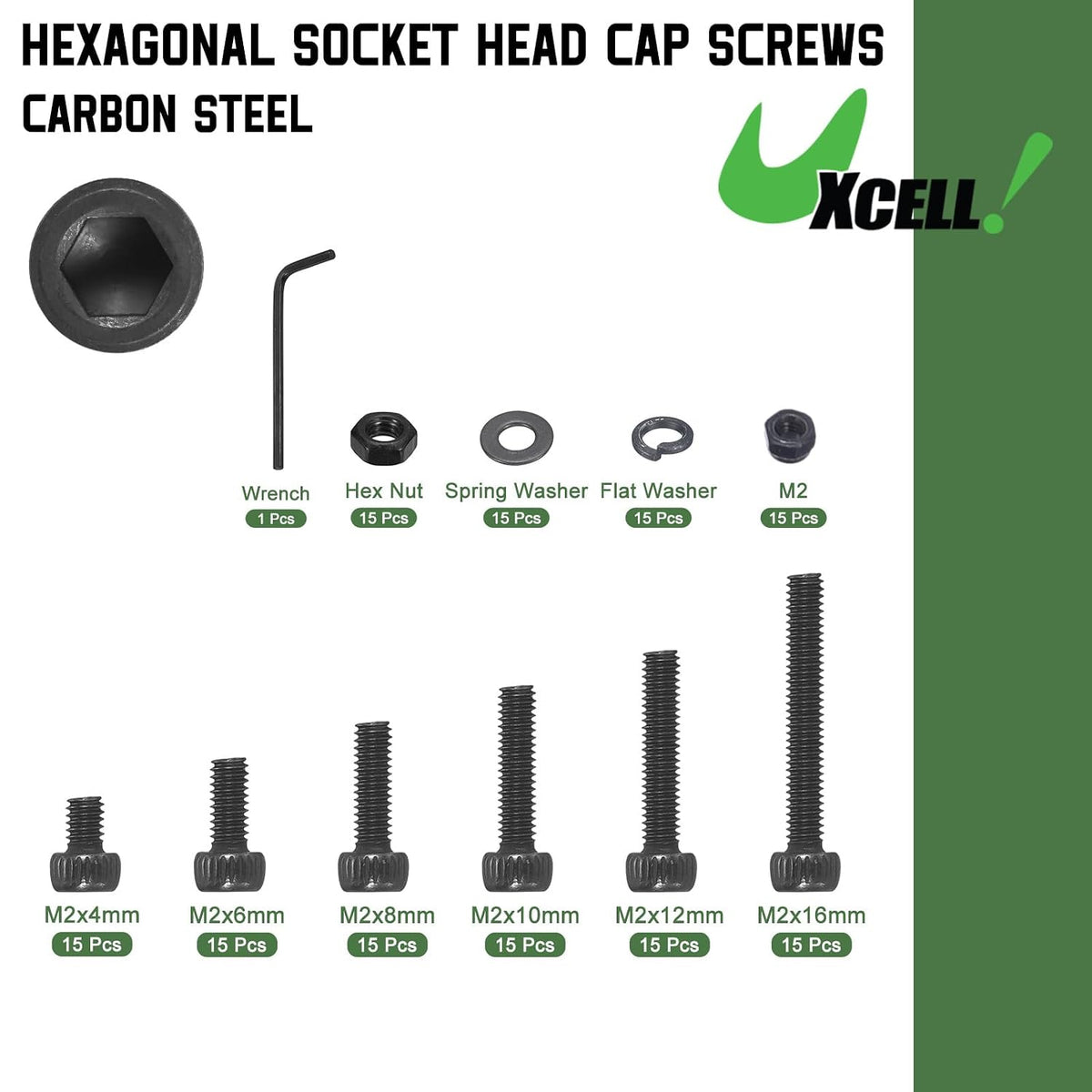 Seturi de capse de rotație Hex Socket Bolt (M2), Ață de carbon de grad 12.9, roțiuni Hexagon Socket, Negru