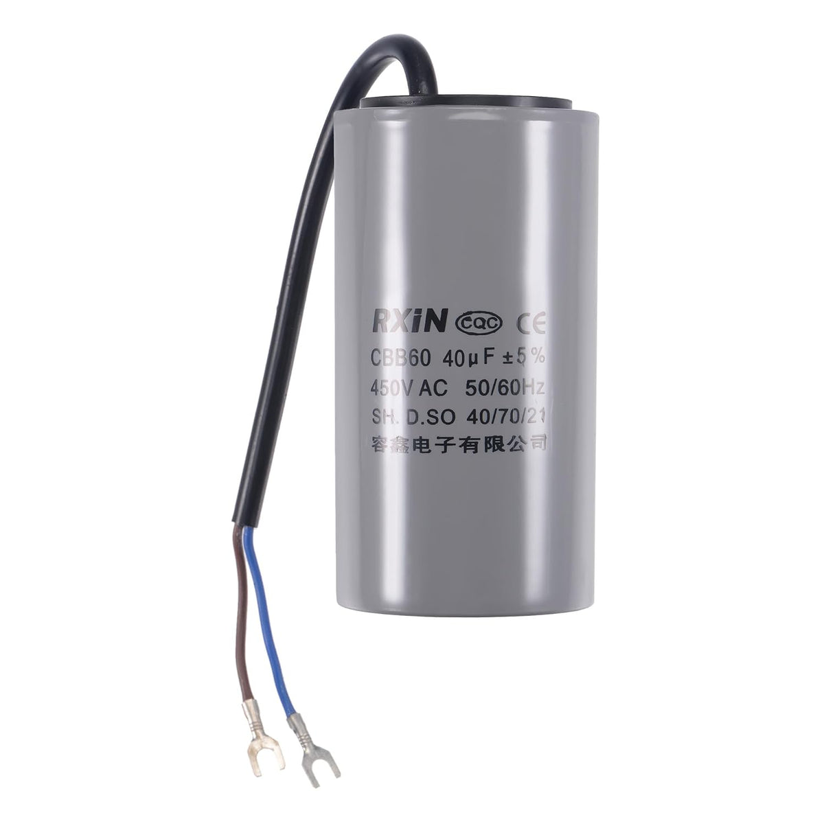 CBB60 Run Capacitor 40uF 450V AC 2 Wires 50/60Hz Cylinder 96x50mm with Terminal for Air Compressor Water Pump Motor