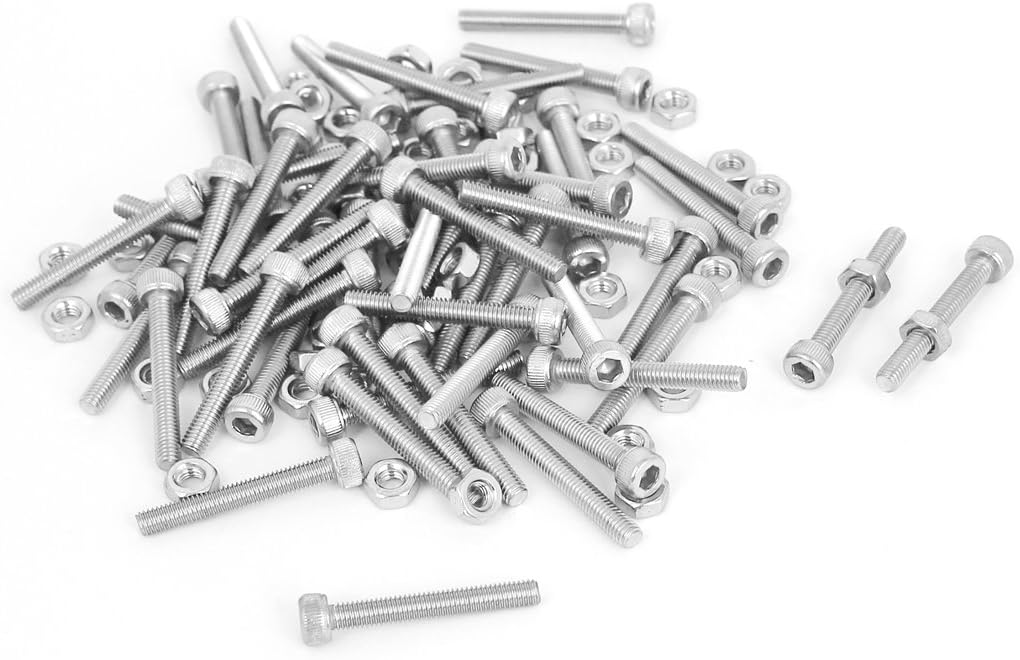 M3x22mm Hex Socket Head Knurled Cap Screws Bolts Nuts Set 50Pcs