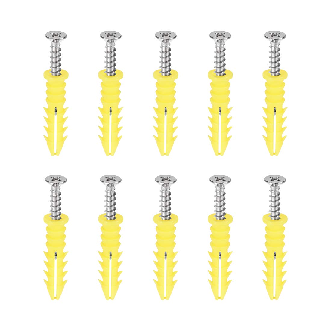 8x35mm Plastic Expansion Tube for Drywall with Screws, Yellow 10pcs