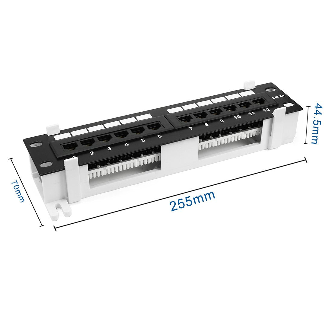 12-Port Kat.6A UTP Niesztywniony Rackmount Sieciowy Panel Patch RJ45 Ethernet 10 calowy Z Otworem na ścianę Czarny