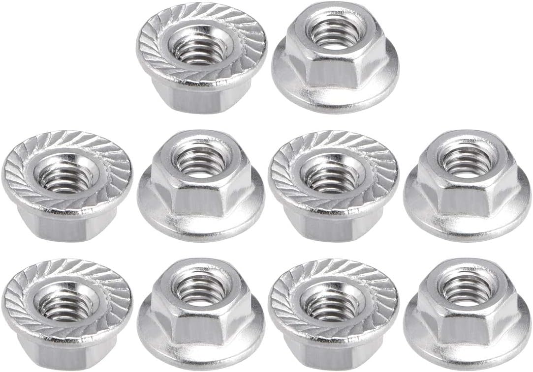 M4 Serrated Flange Hex Lock Nuts, 316 Stainless Steel, 10 Pcs