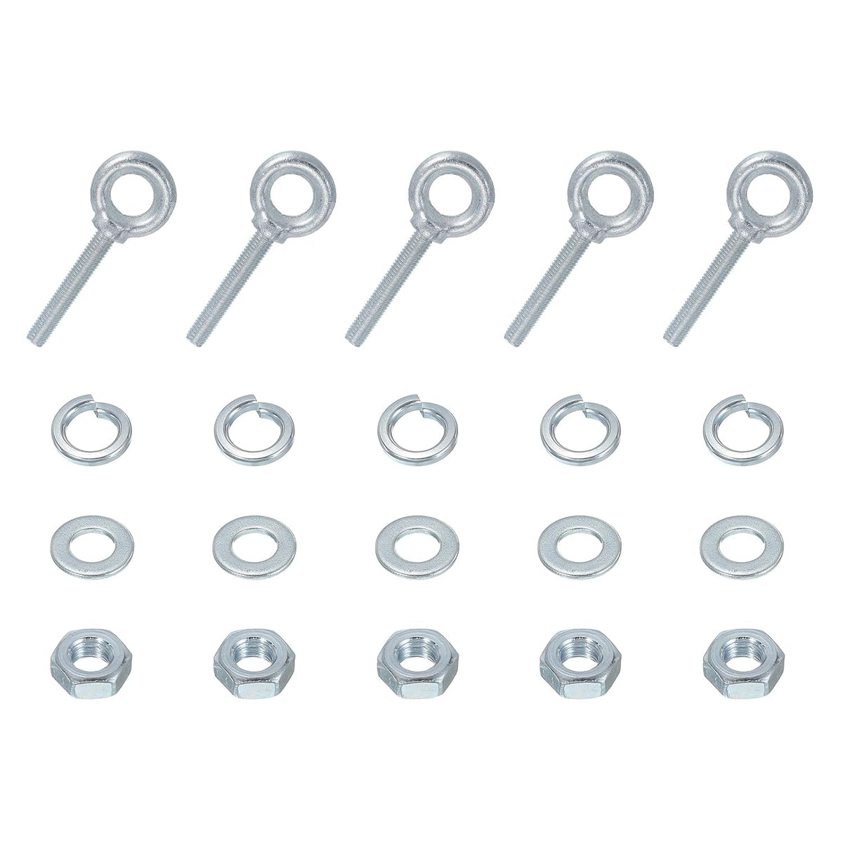 5 Pack M8 Galvanized Carbon Steel Eye Bolts, 5/16" x 1.97" Lifting Ring Eye Bolt with Nuts and Washers Heavy Duty Screw Eye Bolts Kit for Tie Down Straps Indoors Outdoors, Silver