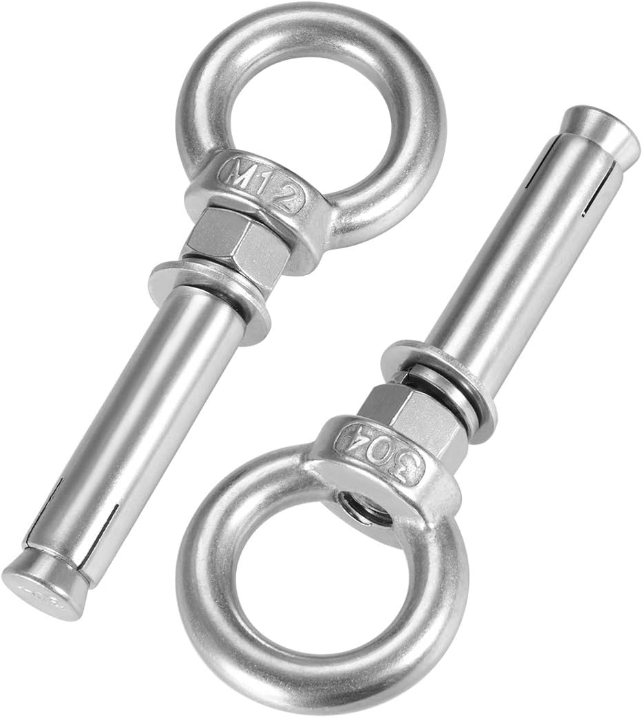 M12 x 90 Expansion Eyebolt Eye Nut Screw with Ring 304 Stainless Steel Anchor Raw Bolts 2 Pcs