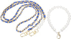 Purse Chain Strap, Iron Replacement Strap Crossbody Bag Chains Phone Lanyard with Buckles and Pearl for Wallet Clutch Bags, 49 Inch, Gold & Blue