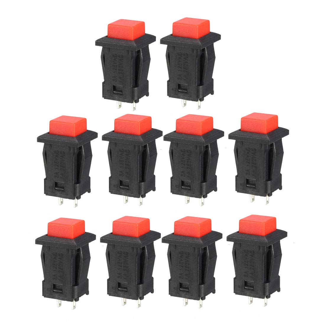12mm Mounting Hole Red Square Latching Push Button Switch SPST NO 10pcs