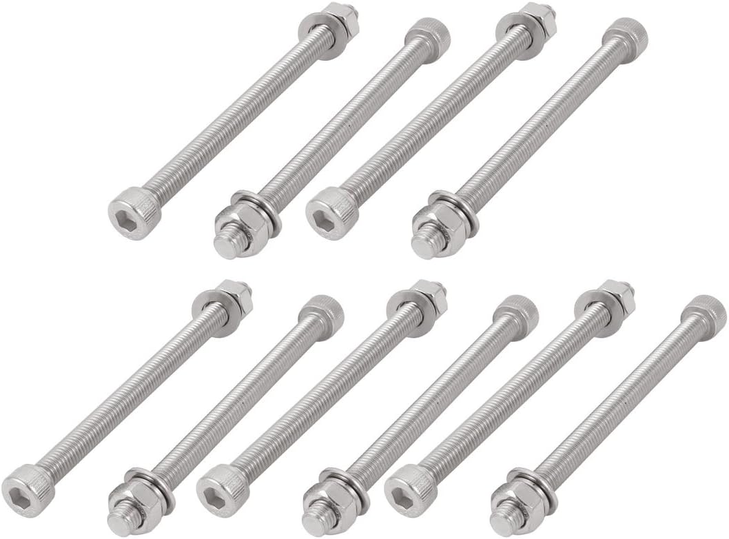 10Pcs M8x100mm 304 Stainless Steel Knurled Hex Socket Head Bolt Nut Set w Washer