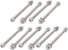 10Pcs M8x100mm 304 Stainless Steel Knurled Hex Socket Head Bolt Nut Set w Washer