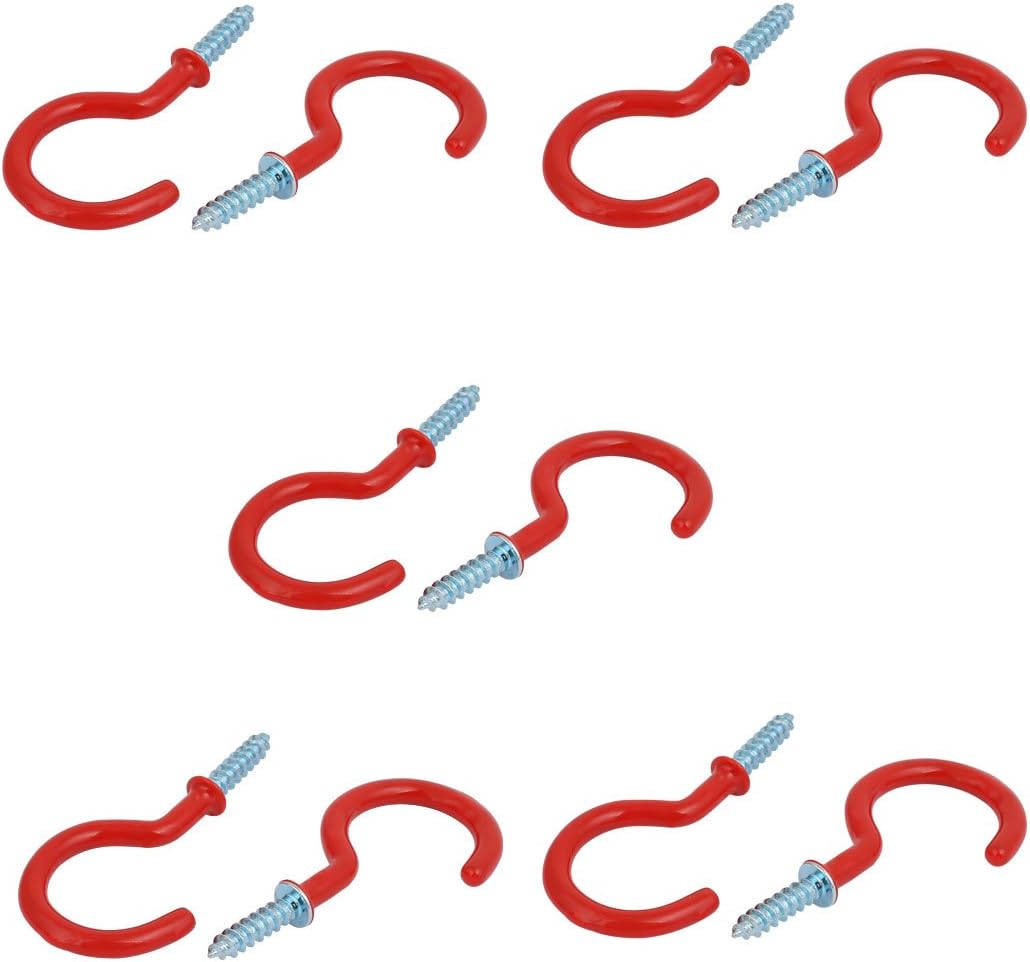 1-1/2 Inch Plastic Coated Screw-in Open Cup Ceiling Hooks Hangers Red 10pcs