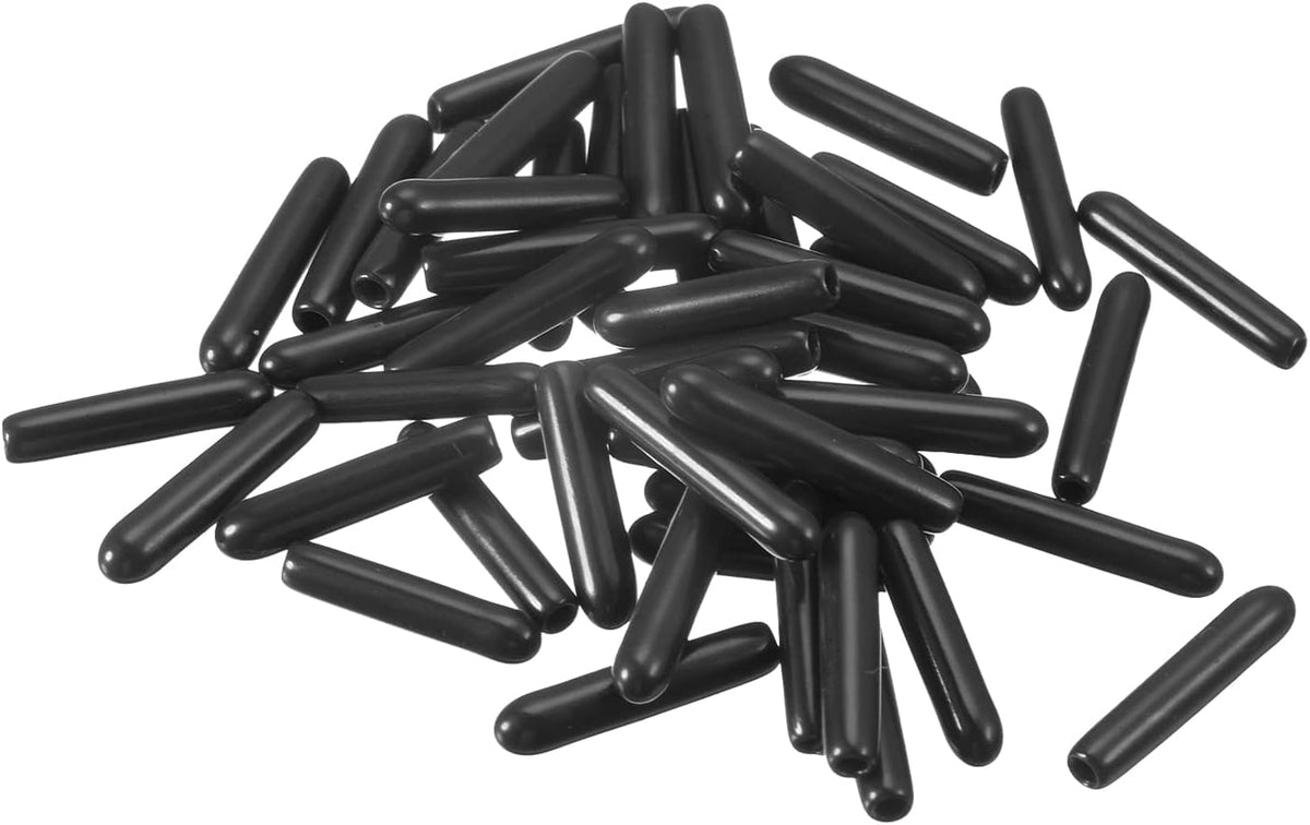 Rubber End Caps, 60Pcs Round Screw Thread Protector 1.8mm Dia Bolt Cap Covers Hole Plugs for Tubing Pipe Rod Nut Furniture, Black