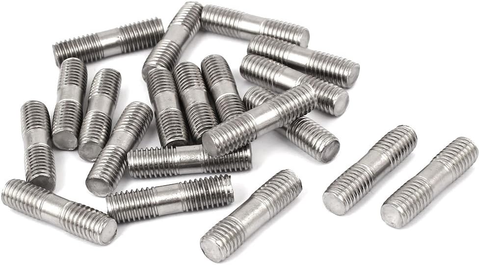 M8x30mm 304 Stainless Steel Double End Thread Stud Teeth Rod Silver Tone 20pcs