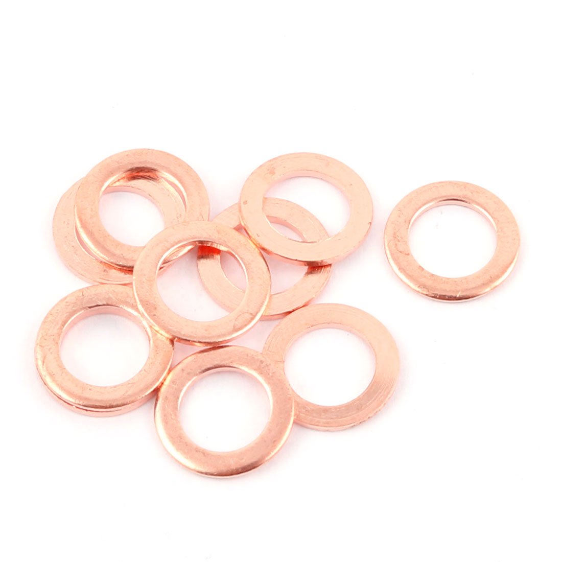 a16072700ux0562-DM Flat Ring Copper Crush Washer Sealing Gasket Fastener, 8 mm x 12 mm x 1 mm Size (Pack of 10)