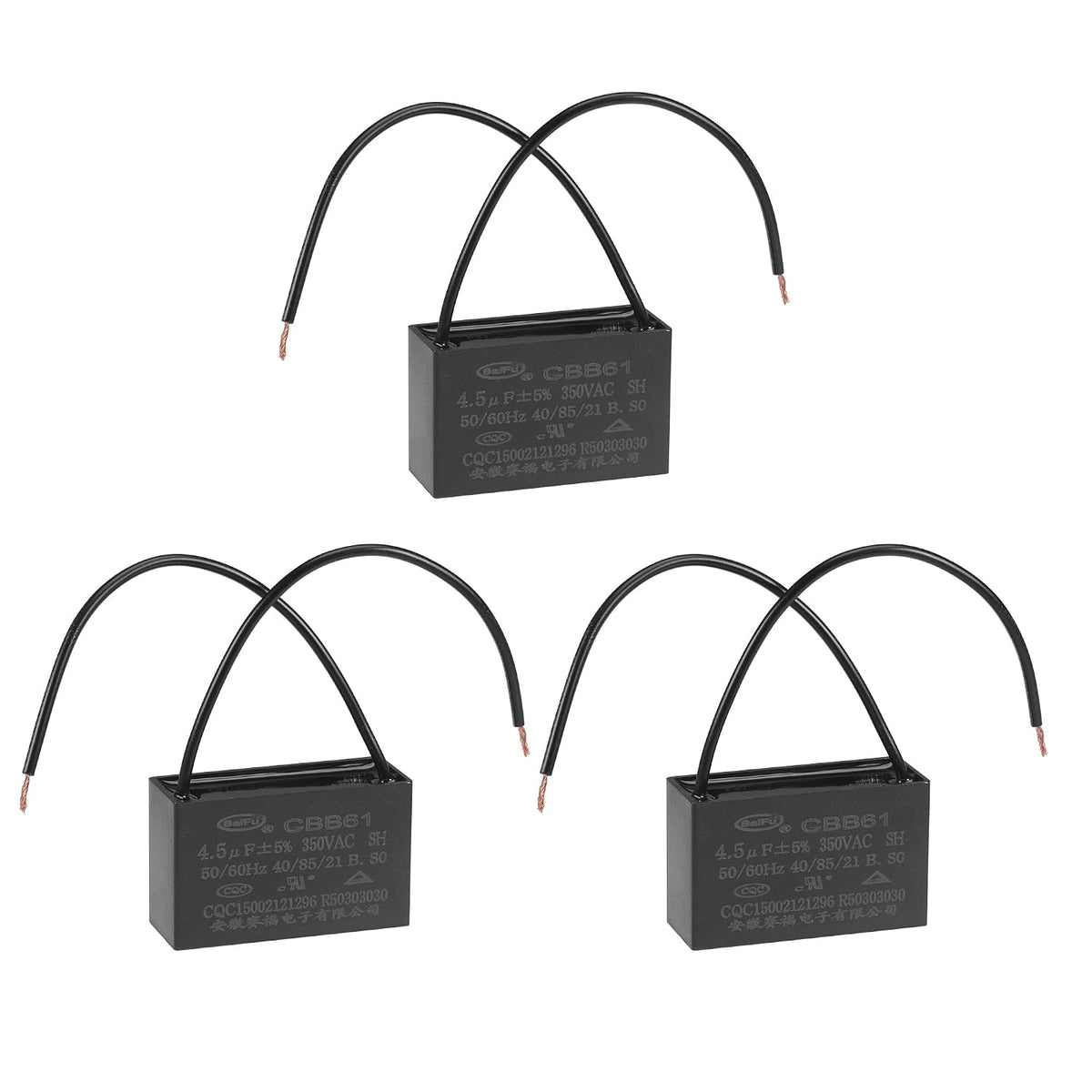 Ceiling Fan Capacitor CBB61 4.5uF 350V AC 2 Wires Metallized Polypropylene Film Capacitor 47x29x18mm for Electric Fan Pump Motor Generator 3Pcs