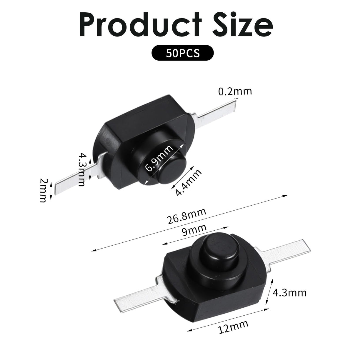 50 PCS 잠금형 푸시버튼 스위치 온/오프 자동 잠금 미니 마이크로 스위치 온/오프 DC 30V 1A 마이크로 푸시버튼 스위치 DIY SMD 플래시라이트 타입 램프 벽면 출구, 검은색 - 1208YD