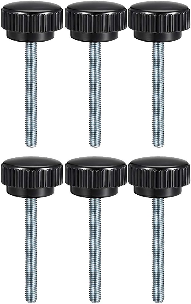 6pcs Knurled Clamping Knobs M8 x 60mm Metric Zinc Plated Carbon Steel Male Thread Thumb Screw on Type 25mm Plastic Round Head Threaded Hand Bolt Stud Knobs Black
