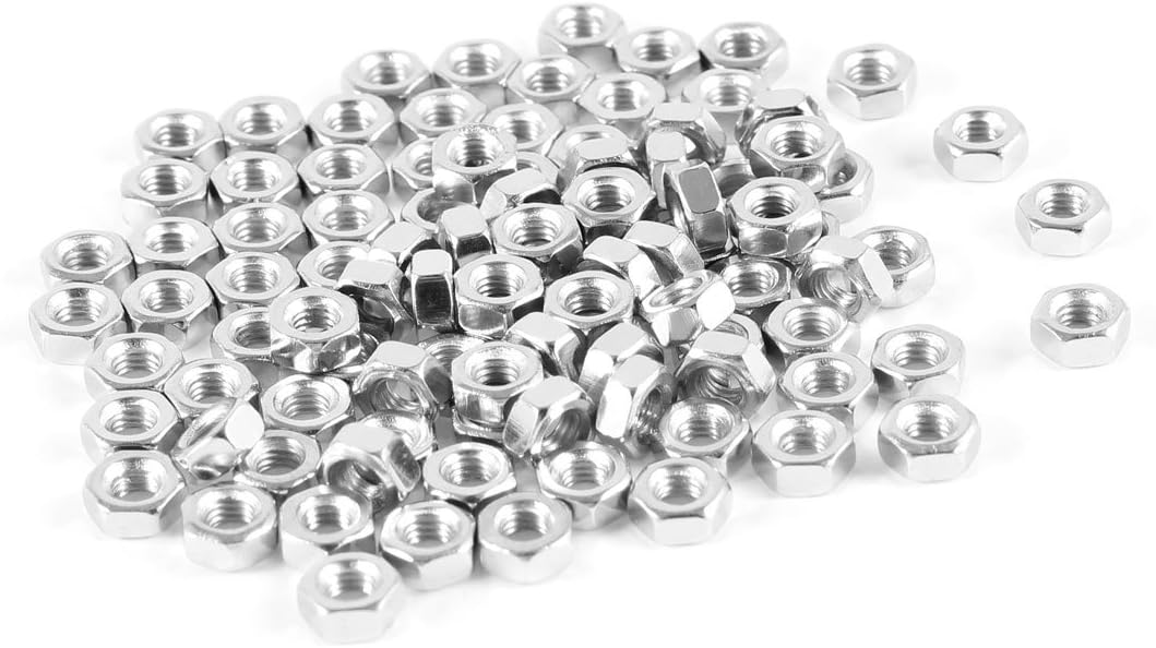 100Pcs M3 3mm Female Thread Hex Metal Nut Fastener Silver Tone