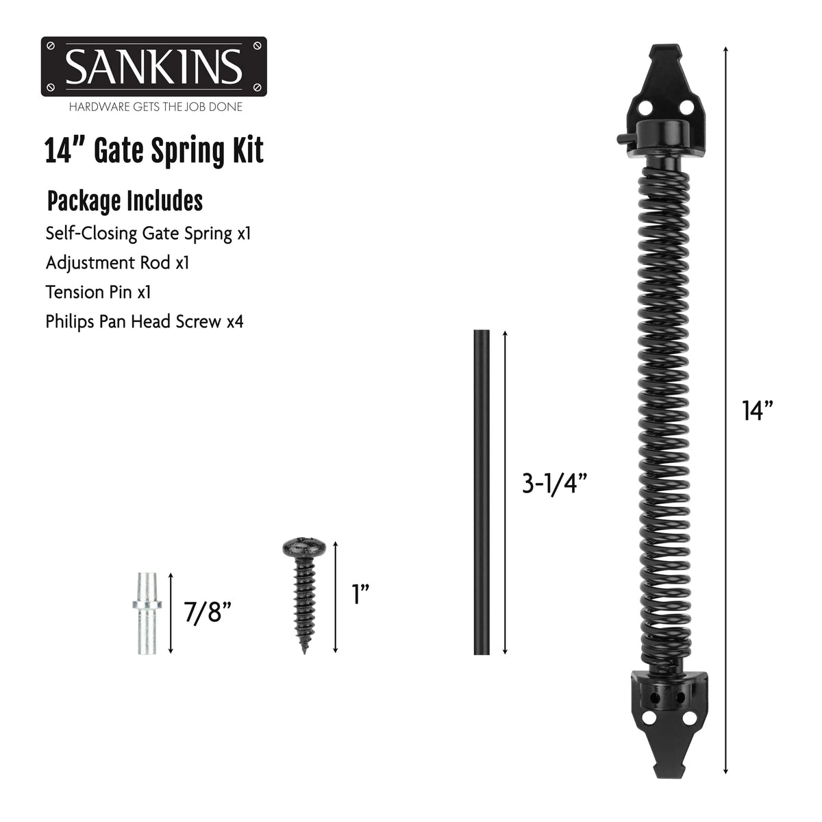 LinkMejor 14" Gate Spring Self Closing, Adjustable Spring Gate Closer, 1pcs