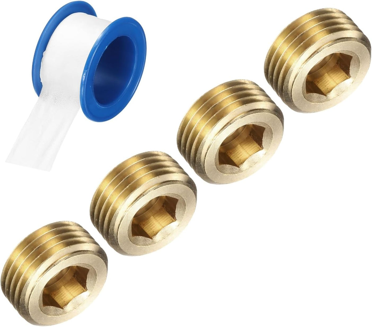 4Pcs 1/4 BSP Brass Pipe Plug Fitting, Maschio Filetto Interno Hex Socket Cappuccio Tubo, Plug Incavato per Sigillare Porta Tubo, Valvola Solenoidica Pneumatica