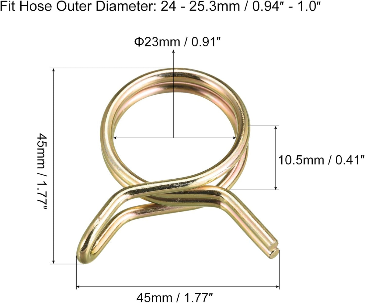 Doppelte Drahtfeder-Hosenklammer, 10 Stk 65Mn Stahl 23mm Innendurchmesser Passend für 24mm-25,3mm OD Hosen Kraftstoffleitung Silikonrohr Federringe, Zinkplattierung Farbe