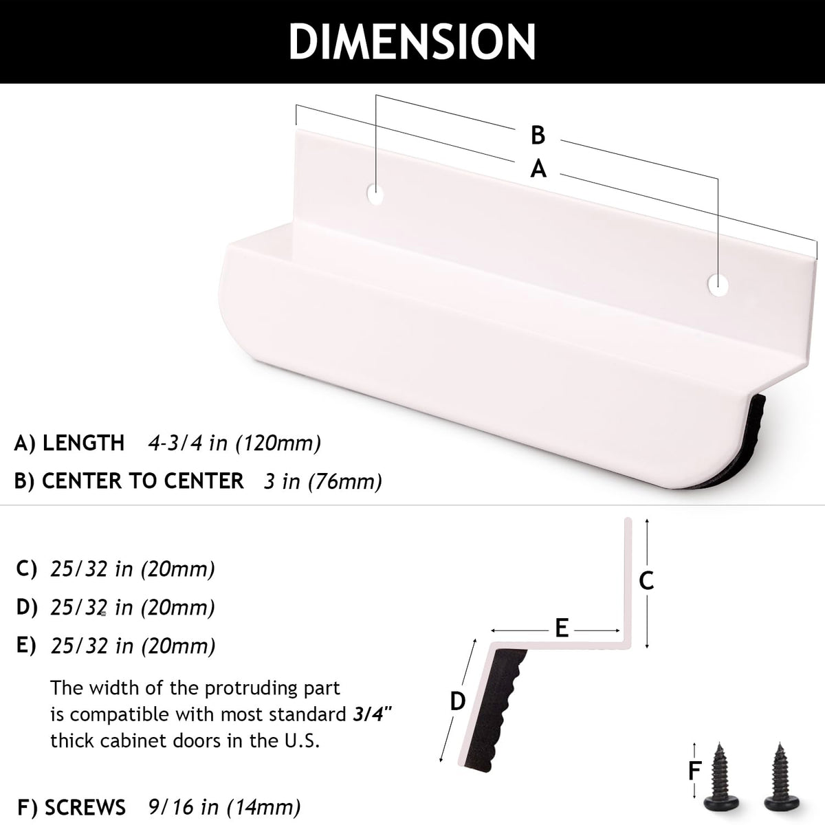 LinkMejor 1-Pack Pemindah Kaki Bawah Rak, Putih, 4-3/4'', Aluminum