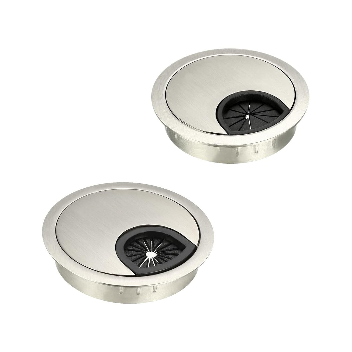Cable Hole Cover, 2-1/8" and 2-3/8" Zinc Alloy Desk Grommet for Wire Organizer (Wire Drawing, Silver)