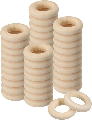 200Pcs 15mm(0.6-inch) Natural Wood Rings, 4mm Thick Smooth Unfinished Wooden Circles for DIY Crafting, Knitting, Macrame, Pendant