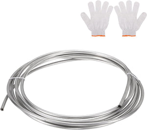 Stainless Steel Tubing Coil, 1/4" OD x 16.4 ft Industrial 304 Stainless Steel Welded Tubing with Gloves, Silver Tone 0.04"Thickness