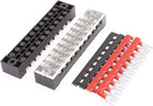 2 Pcs 600V 15A 10P Dual Row Barrier Terminal Block Wire Connector Bar + 4 x Terminal Stripes