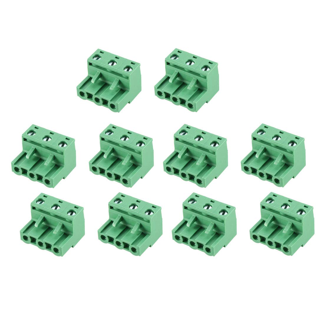 10Pcs AC300V 15A 7.62mm Pitch 3P Flat Angle Needle Seat Insert-in PCB Terminal Block Connector Green