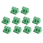 10Pcs AC300V 15A 7.62mm Pitch 3P Flat Angle Needle Seat Insert-in PCB Terminal Block Connector Green