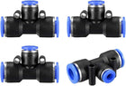 Plastic Tee Push To Connect Tube Fittings 25/64" -15/64" OD Push Lock Blue(10-6mm) 4pcs