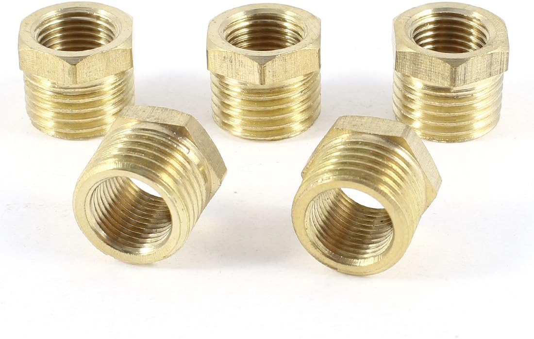 5 Pcs 1/4"BSP Male x 1/8"BSP Female Thread Brass Hex Bushing Pipe Fitting Adapter