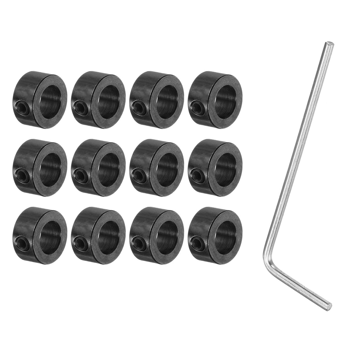 12pcs Set-Screw Collars 8mm Bore, Black Oxide Steel Shaft Collars, 14mm OD, 7mm Width, Landing Gear Stopper Wheel Collar with Hex Wrench