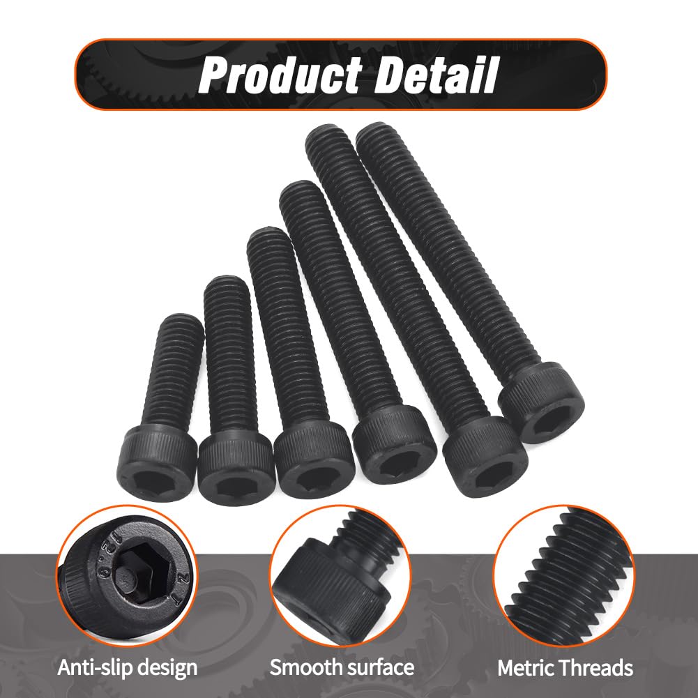 M3 x 12mm Hex Socket Cap Head Trençki Çivileri, 200 Adet Grade12.9 Makine Çivileri