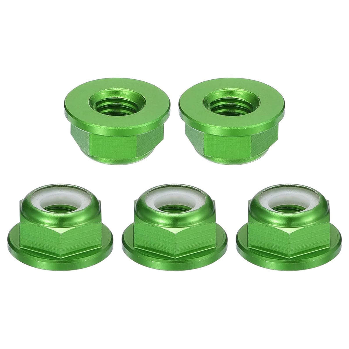 M6x1mm Flange Nylon Insert Lock Nuts, 20Pcs Aluminum Alloy Metric Hex Lock Nuts Self Locking Nuts for Industrial Construction Fasteners, Green
