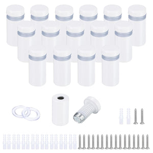 16 Pcs 15/32"x1-1/16" Standoff Screws, Stainless Steel Bathroom Mirror Wall Mounting Hardware Kit with Screws & Anchors for Acrylic Glass Sign Advertising Picture Frame, White