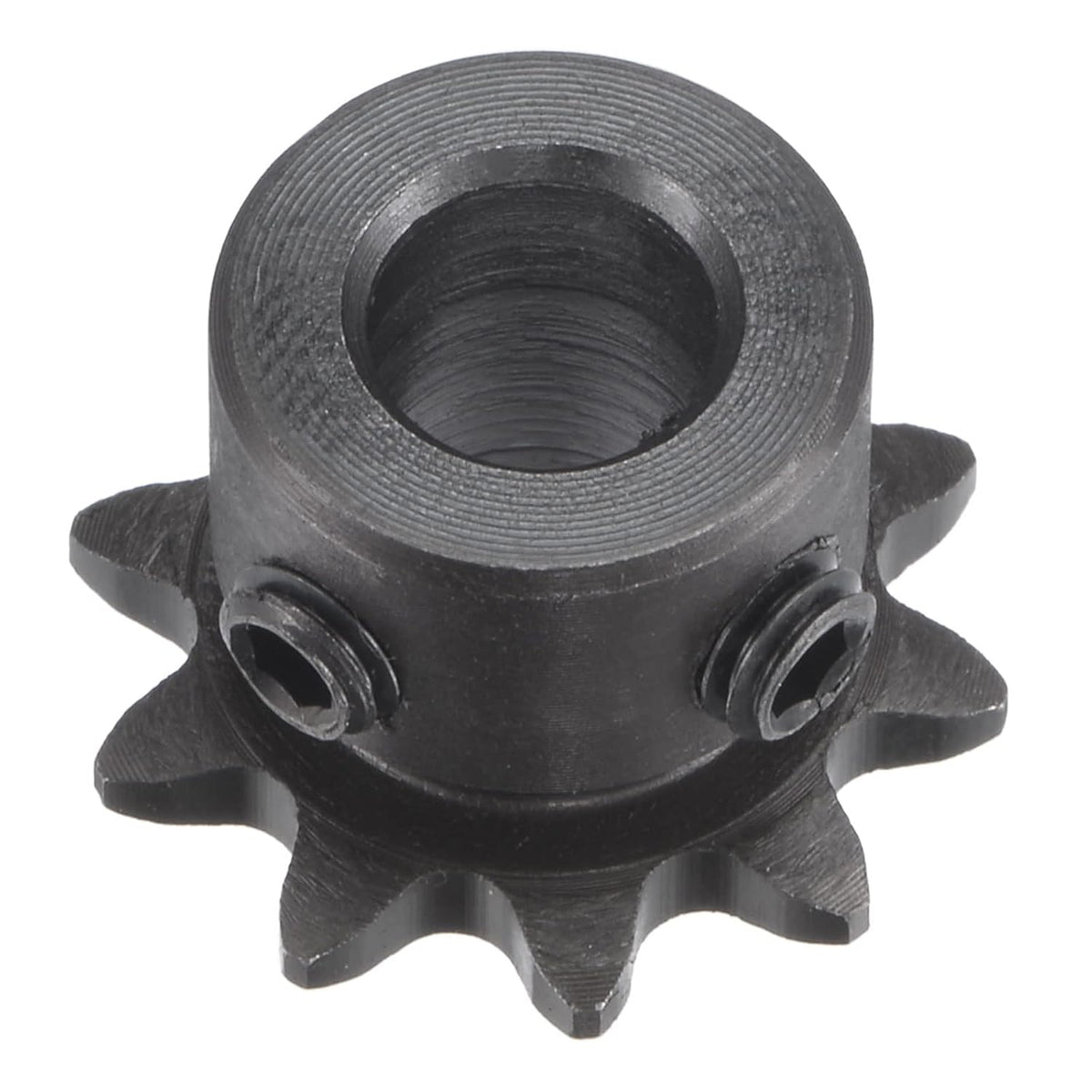 10 Tooth Roller Sprocket B Type, #25 Chain, Single Strand 1/4" Pitch, 8mm Bore Black Oxide C45 Carbon Steel with Set Screws for ISO 04C