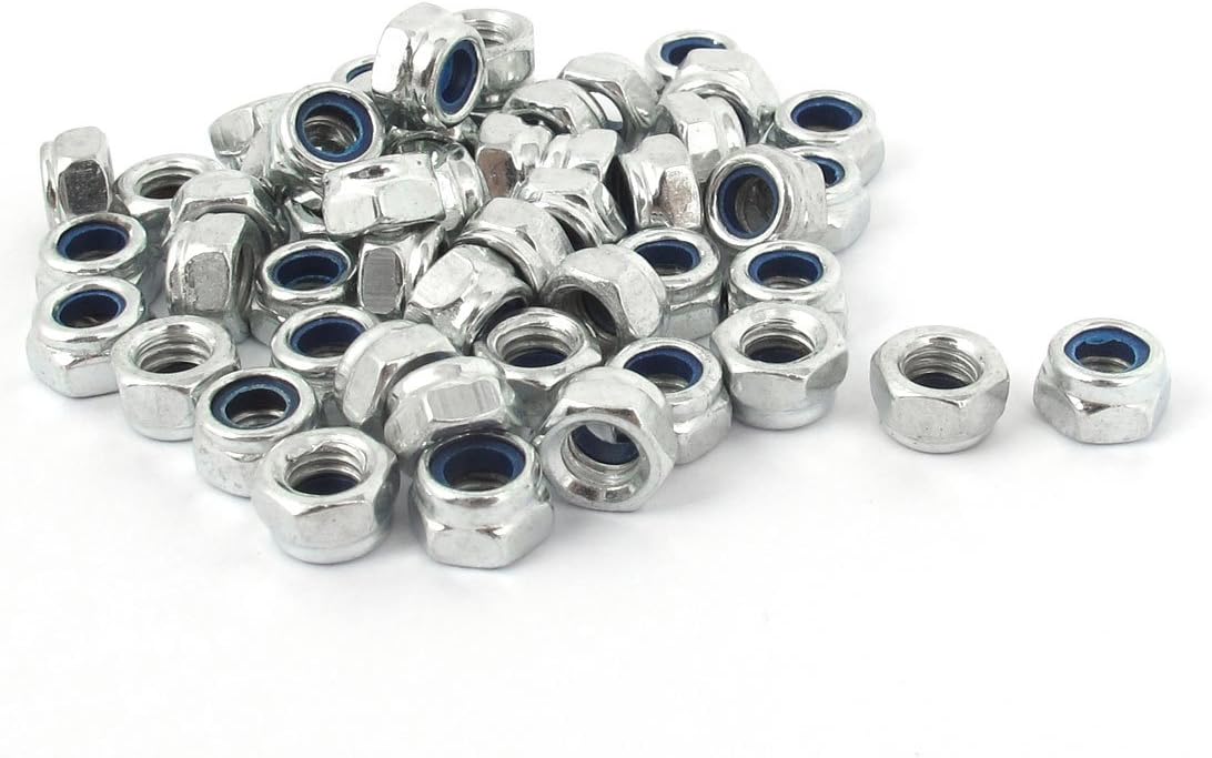 M5x0.8mm Zinc Plated Self-Locking Nylon Insert Hex Lock Nuts 50pcs