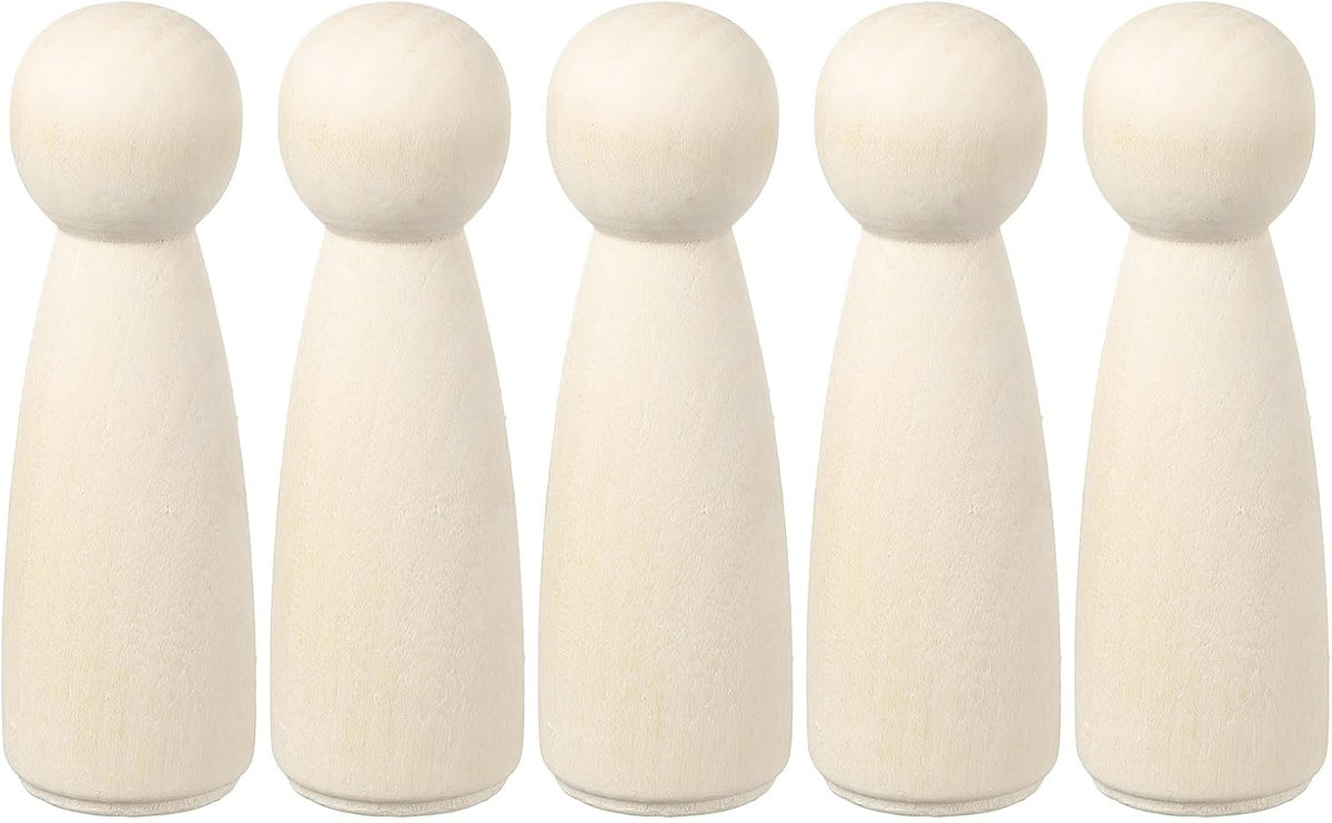 5 Pack Wood Peg, 3.5 Inch Girl-Shape Wooden Peg People, Unfinished Wooden Peg People Bodies Figures for DIY Art Craft Painting